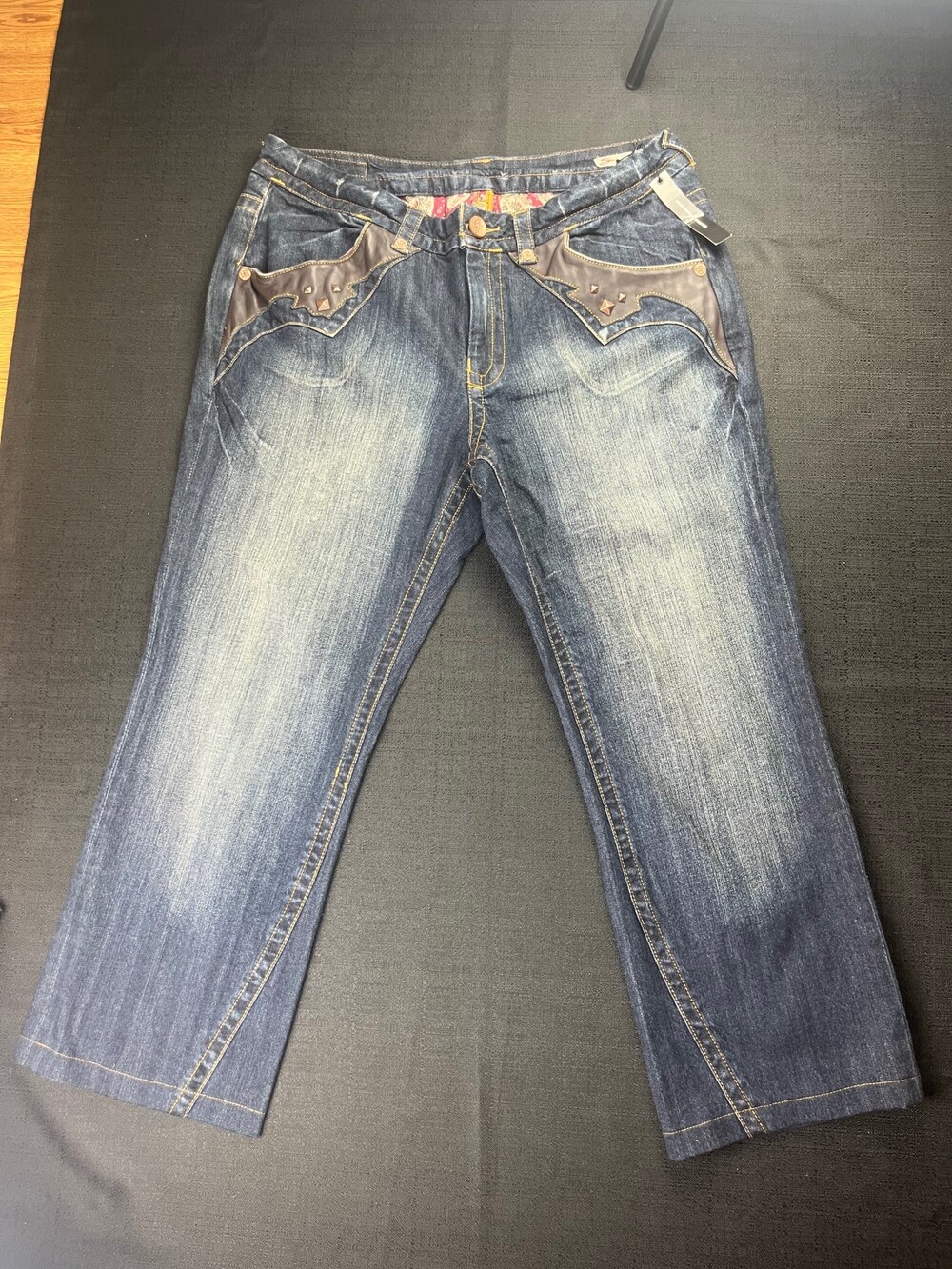 Seven7 Premium Denim Size 18 Blue Leather Detail Denim Pants